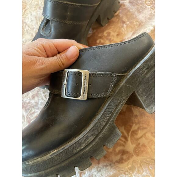Y2k Harley Davidson chunky black‎ leather mule heels size 8.5 - Picture 2 of 8